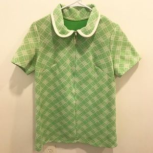 Vintage 60s 70s Lime and White Plaid Blouse